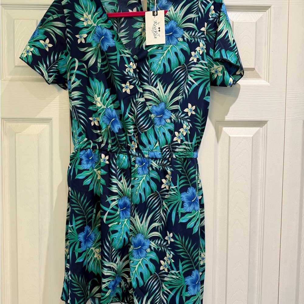 ReoRia Blue and Green Floral Romper